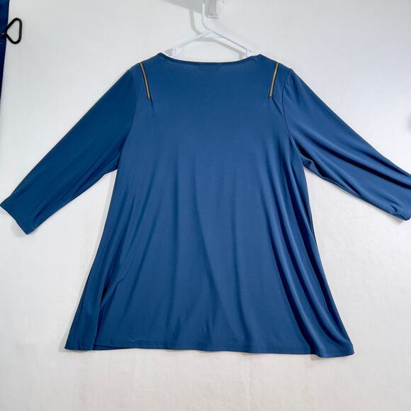 Nanette Lepore Collection Blouse Woman L Blue Zipper Exposed Shoulder 3/4 Sleeve - Picture 3 of 9